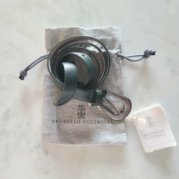 Brunello Cucinelli Leather Belt, Size Medium, Green, NWT - Picture 3 of 16